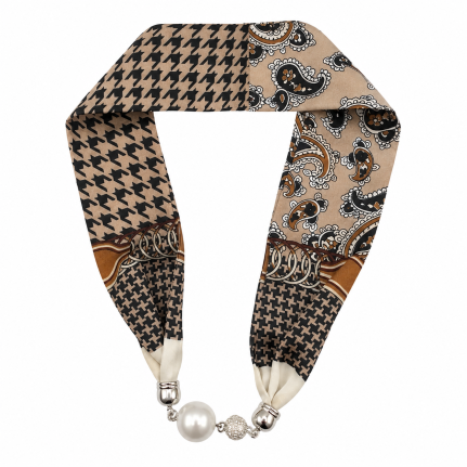 MAGNECTIC SCARF NECKLACE - BEIGE & BLACK 