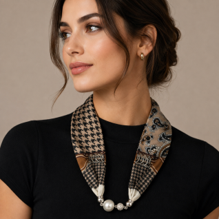 MAGNECTIC SCARF NECKLACE - BEIGE & BLACK 