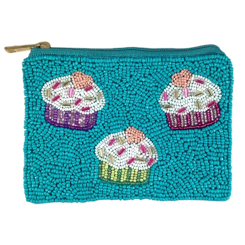 SEED BEAD COIN BAG - CUPCAKES