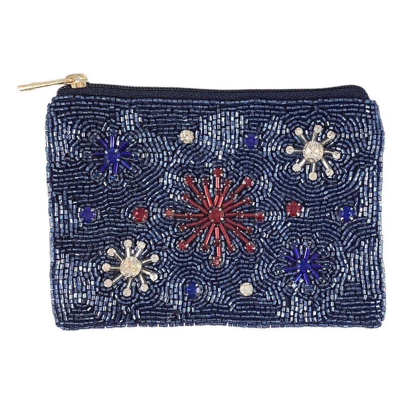 SEED BEAD COIN FIREWORKS BAG - NAVY