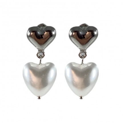 HEART SHAPE PEARL EARRINGS - SILVER 