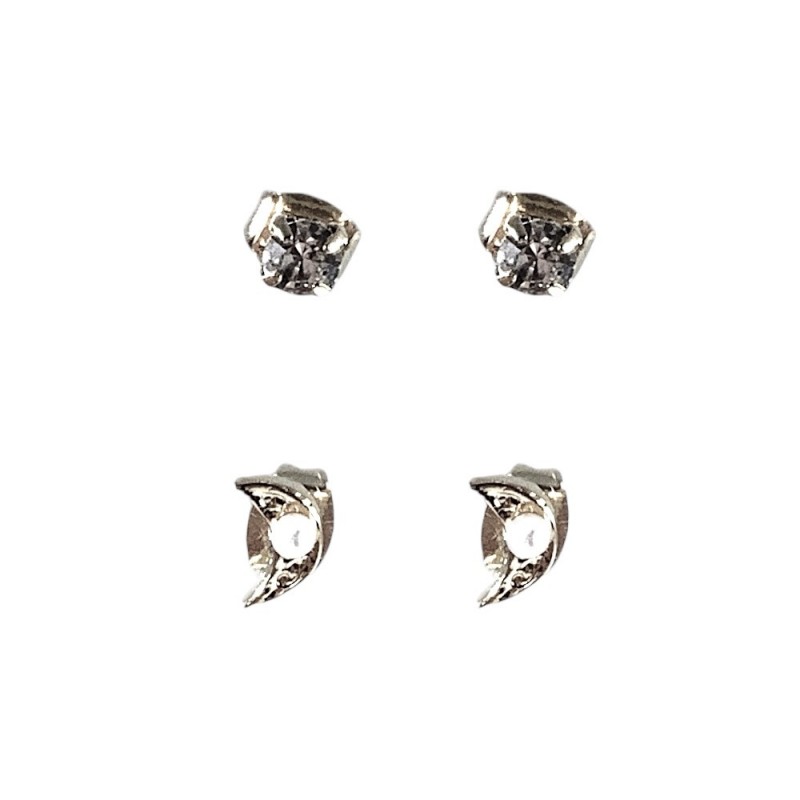 SMALL STUD MOON EARRINGS - SILVER 