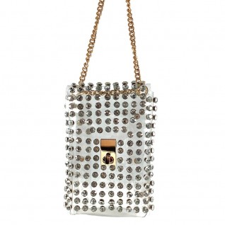 RHINESTONE BELT BAG WITH CHAIN STRAP - CLEAR