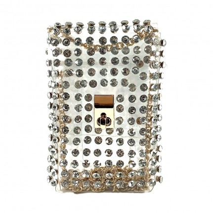 RHINESTONE BELT BAG WITH CHAIN STRAP - CLEAR