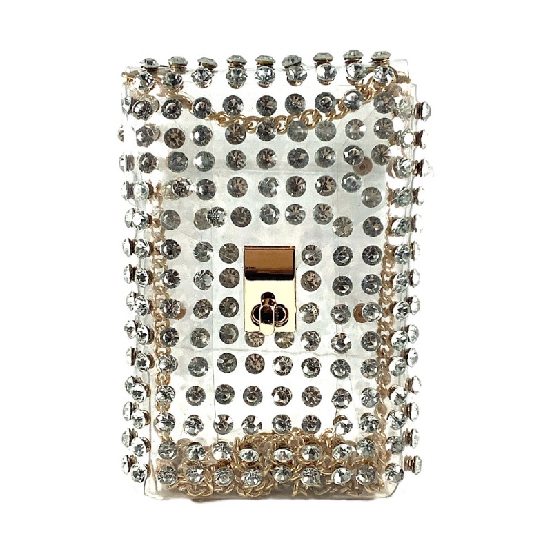 RHINESTONE BELT BAG WITH CHAIN STRAP - CLEAR