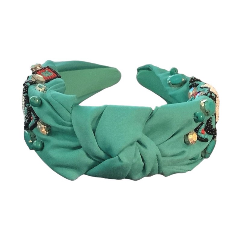 SEED BEAD AND GEMSTONE KNOT HEADBAND - TURQUOISE