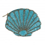 SEED BEAD SEASHELL COIN BAG - BLUE