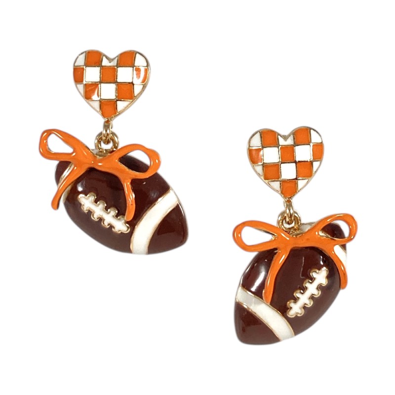 FOOTBALL DROP EARRINGS - ORANGE & WHITE 