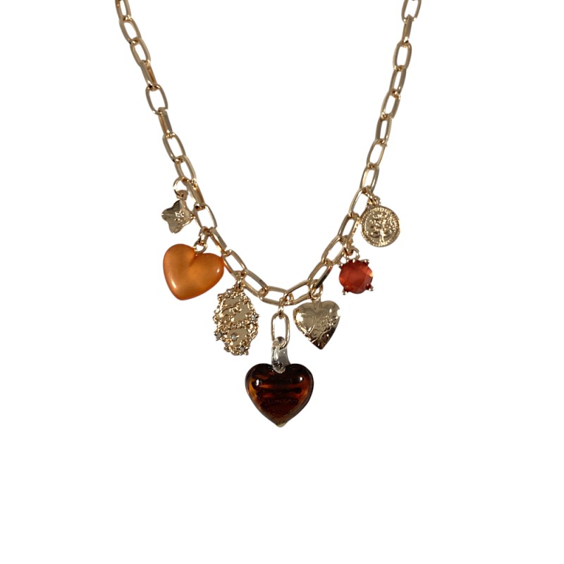 HEART CHARM NECKLACE - BROWN 