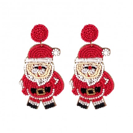 SEED BEAD HOLIDAY EARRINGS - SANTA CLAUS 
