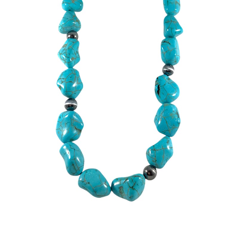 STONE & BLACK PEARLS NECKLACE - TURQUOISE 