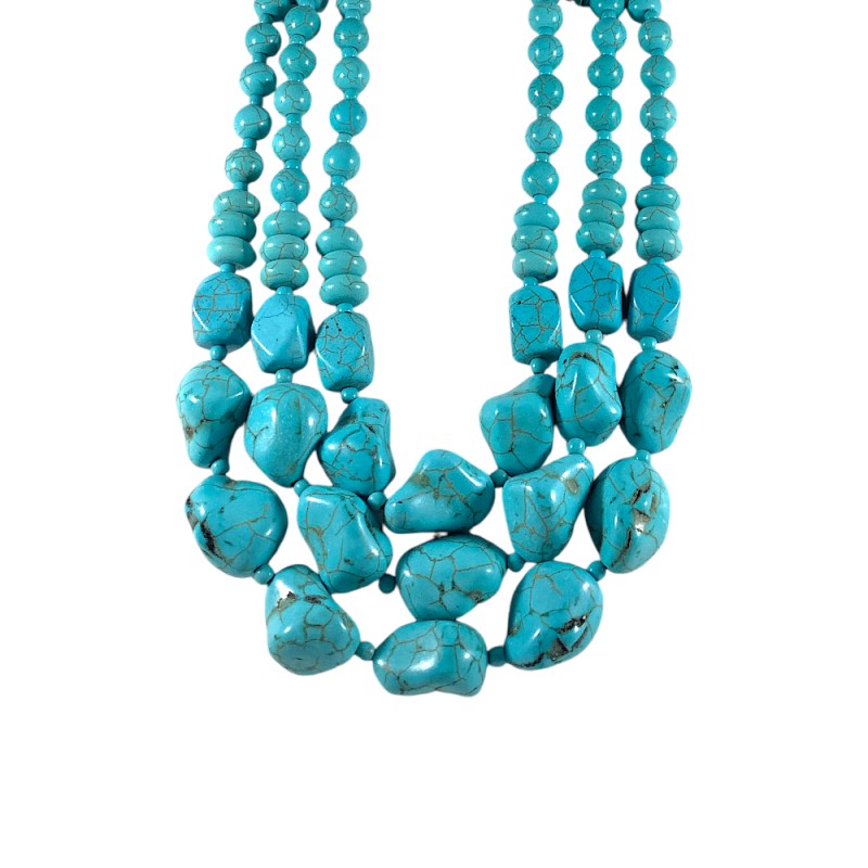 TRIPLE STRAND STONE NECKLACE - TURQUOISE 