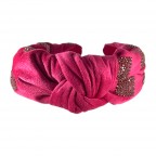 VELVET KNOT RHINESTONE HEADBAND - PINK