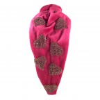 VELVET KNOT RHINESTONE HEADBAND - PINK