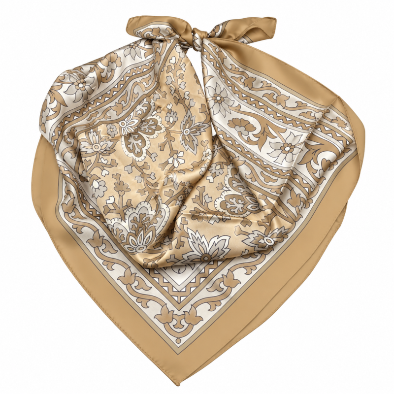 PRINT SILK SCARF - CAMEL 