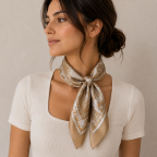 PRINT SILK SCARF - CAMEL 