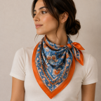 PRINT SILK SCARF - ORANGE 