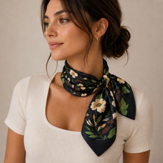 PRINT SILK SCARF - BLACK 