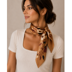 PRINT SILK SCARF - CAMEL 