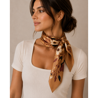 PRINT SILK SCARF - CAMEL 