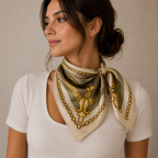 PRINT SILK SCARF - BEIGE 