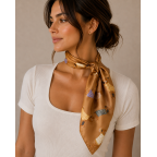 PRINT SILK SCARF - BEIGE 