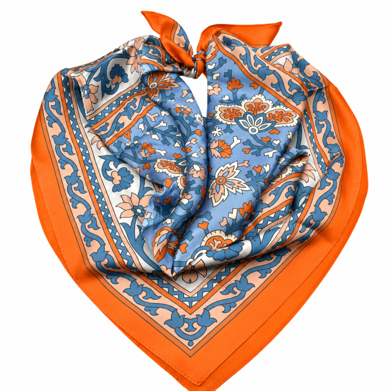 PRINT SILK SCARF - ORANGE 