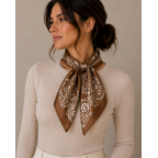 PRINT SILK SCARF - BROWN 