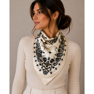 PRINT SILK SCARF - IVORY 