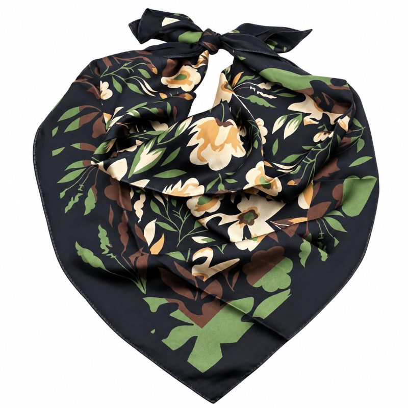 PRINT SILK SCARF - BLACK 