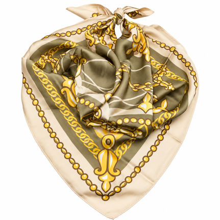 PRINT SILK SCARF - BEIGE 