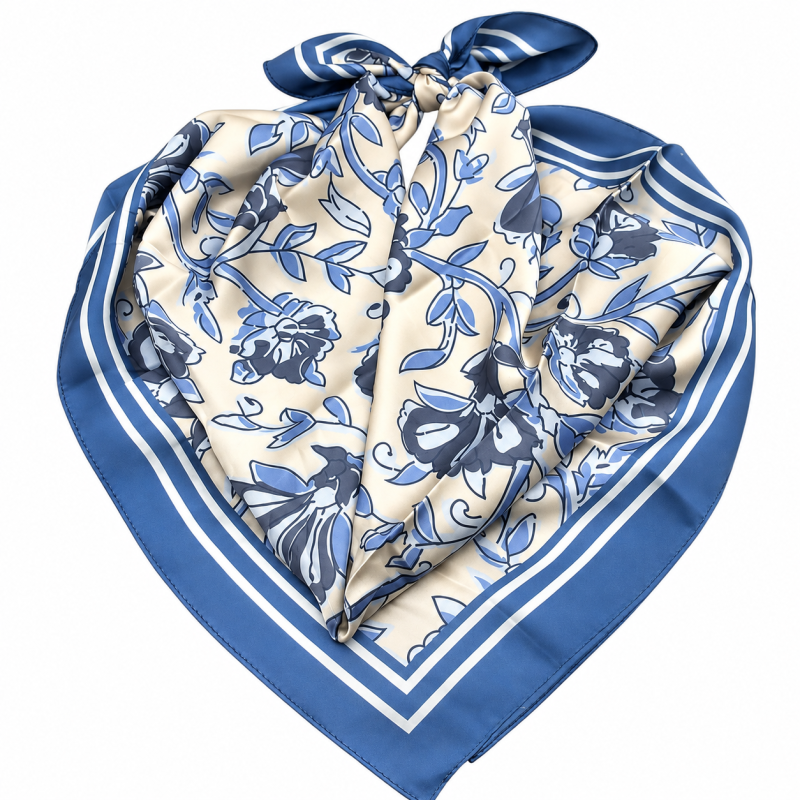 PRINT SILK SCARF - BLUE 