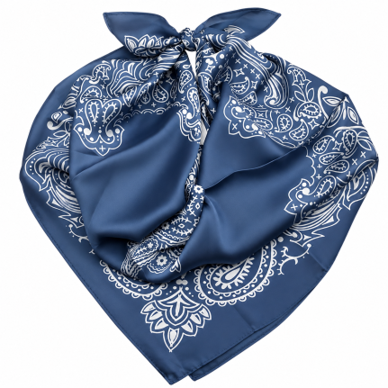 PRINT SILK SCARF - NAVY 