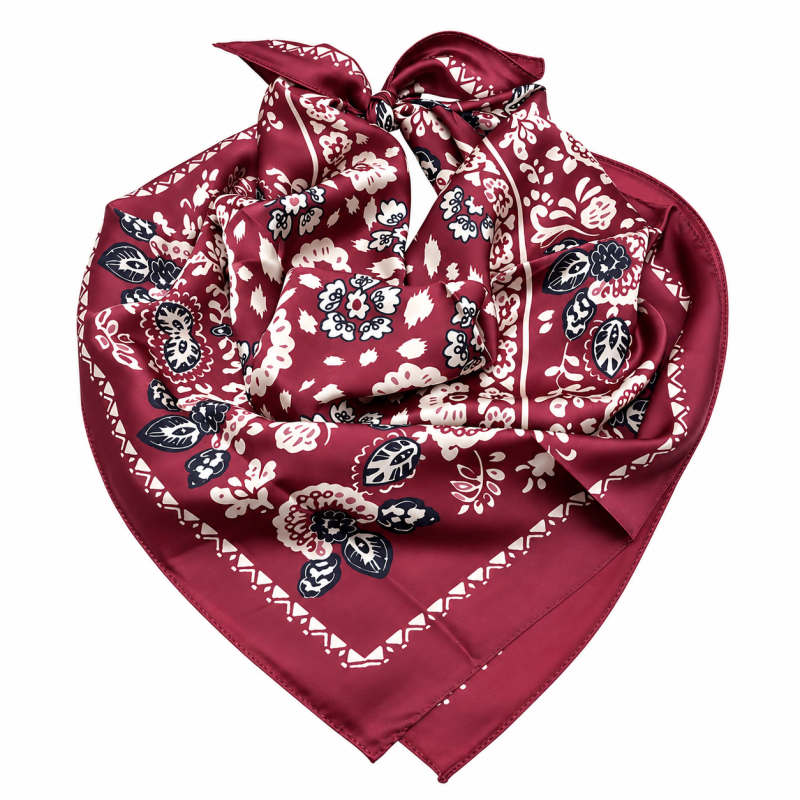 PRINT SILK SCARF - BURGUNDY