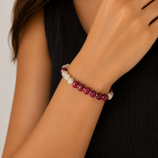 STONE BRACELET - WHITE & RED 