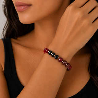 STONE BRACELET - RED & BLACK 