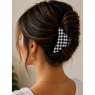 CHECKERED CLAW HAIR CLIP - BLACK 