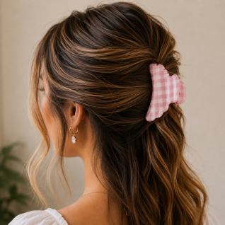 CHECKERED CLAW HAIR CLIP - PINK