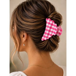 CHECKERED CLAW HAIR CLIP - HOT PINK 