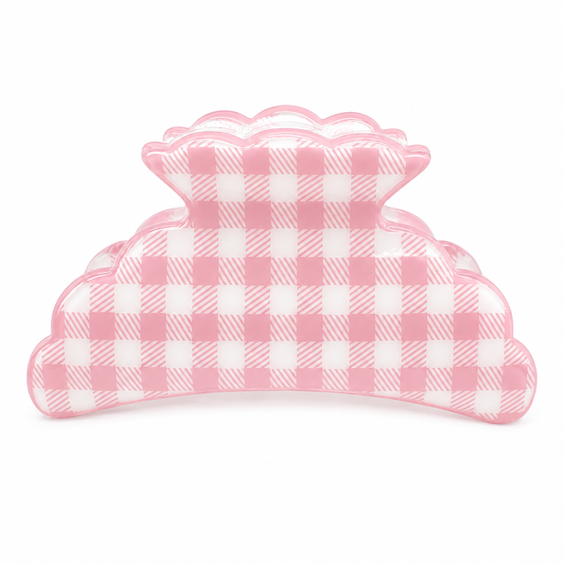 CHECKERED CLAW HAIR CLIP - PINK