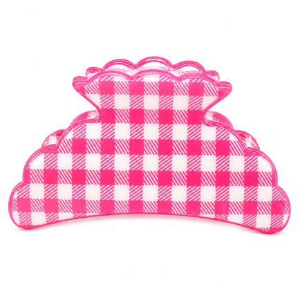 CHECKERED CLAW HAIR CLIP - HOT PINK 