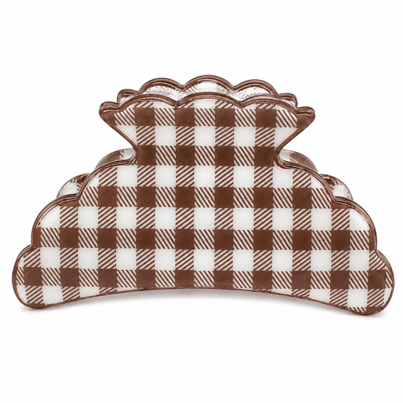 CHECKERED CLAW HAIR CLIP - BROWN 