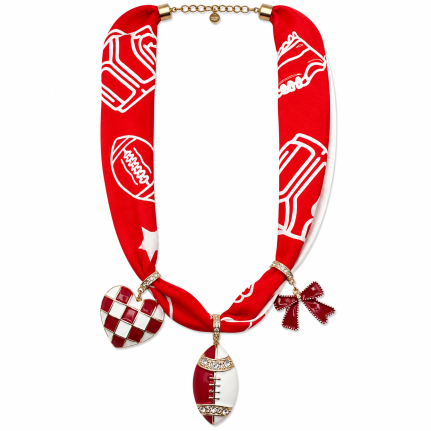 GAMEDAY SCARF NECKLACE - RED & WHITE 