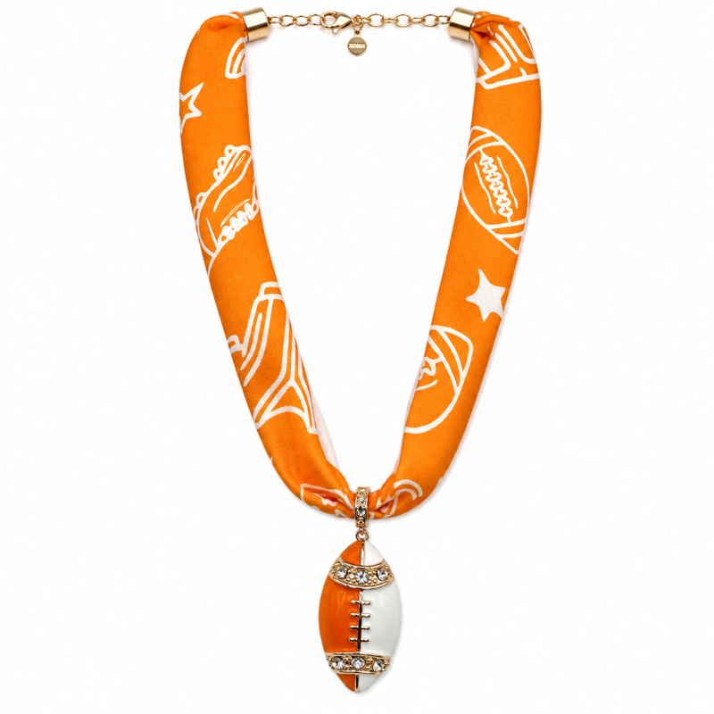 GAMEDAY SCARF NECKLACE - ORANGE & WHITE 