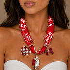 GAMEDAY SCARF NECKLACE - RED & WHITE 