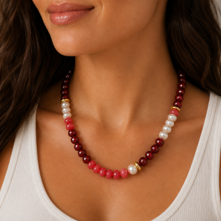 STONE BEAD NECKLACE - RED 