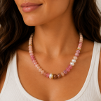 STONE BEAD NECKLACE - LIGHT PINK 