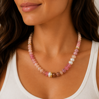 STONE BEAD NECKLACE - LIGHT PINK 