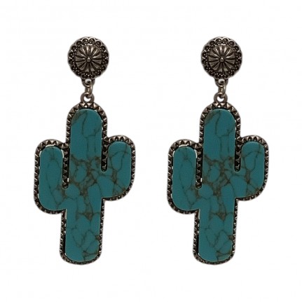 BOHEMIAN CACTUS EARRINGS - TURQUOISE & SILVER 