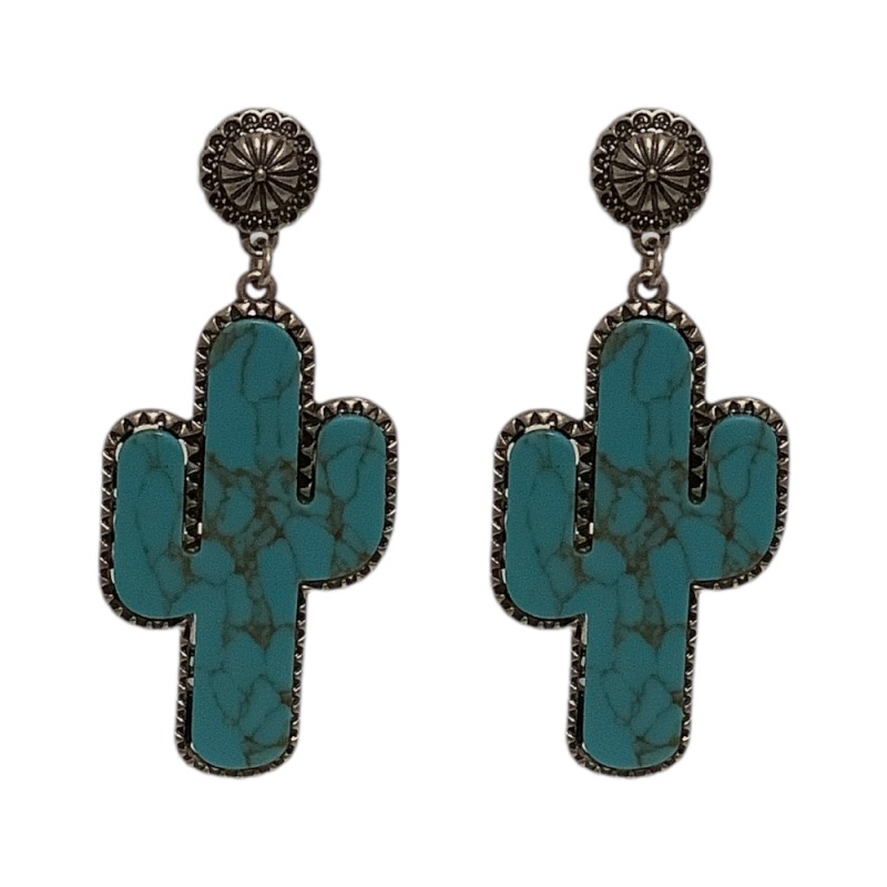 BOHEMIAN CACTUS EARRINGS - TURQUOISE & SILVER 